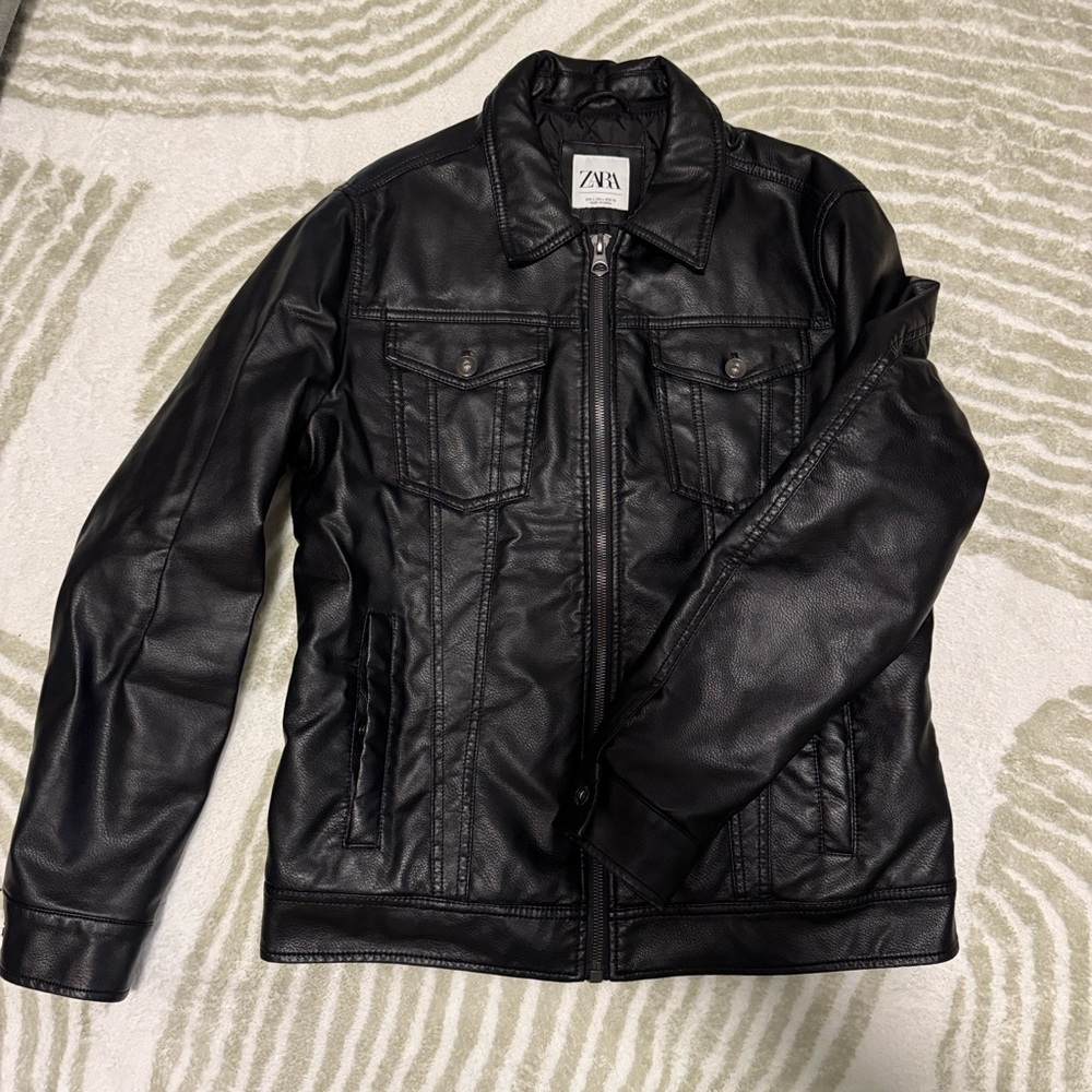 Zara Men's Black Leather Jacket